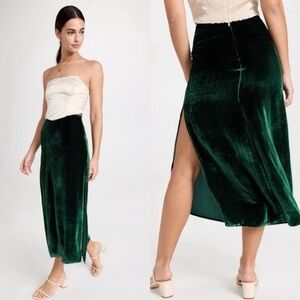 Reformation Baylee Velvet Midi Skirt Forest Green